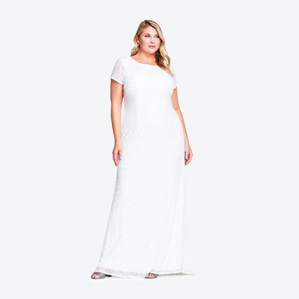 New Adrianna Papell sequin scoop back gown ivory 10 - Picture 6 of 16